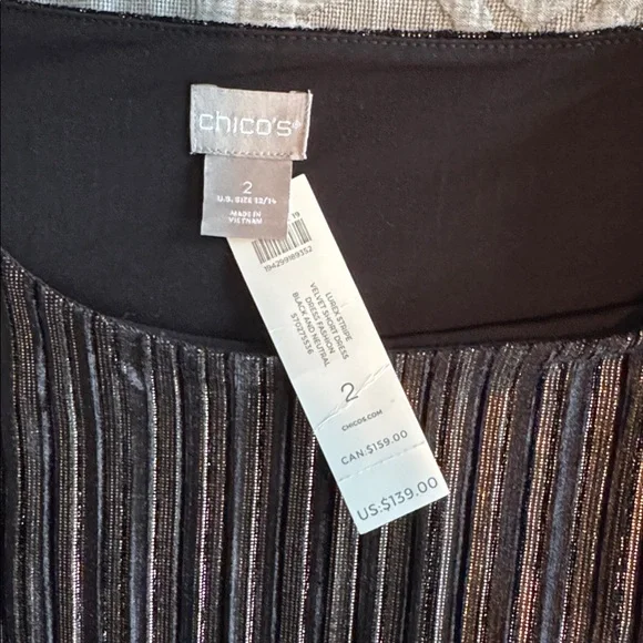 NWOT Chico’s Lurex Stripe Velvet Short Dress Size 12 (Chico’s Size 2). - Picture 2 of 7